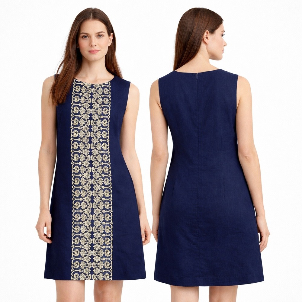 Tabitha Womens Shift Dress 14 Navy Embroidered Cotton Anthropologie‎ Resort Boho
